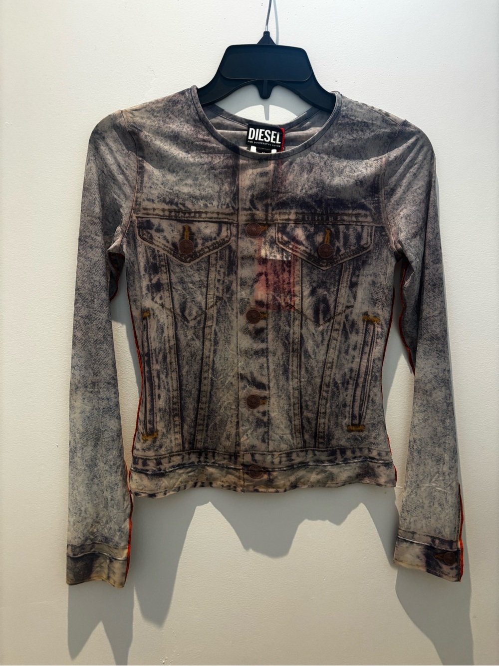 Diesel Printed Grey Denim-Style Long-Sleeve Jacket Top